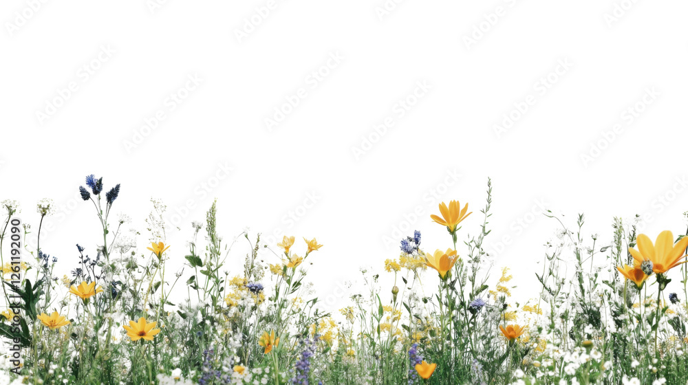 Wildflowers and grass growing with transparent background for easy integration
