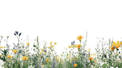 Wildflowers and grass growing with transparent background for easy integration