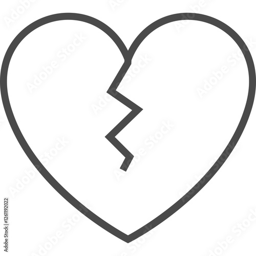 Broken Heart Line Sign. Vector Illustration of Outline Object. Wedding. Love Symbol.