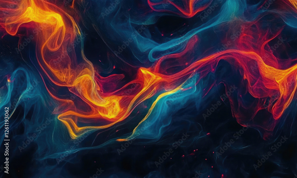 Abstract swirling colors, fiery energy, dark background, design element Abstract swirling colors, fiery energy, dark background, design element