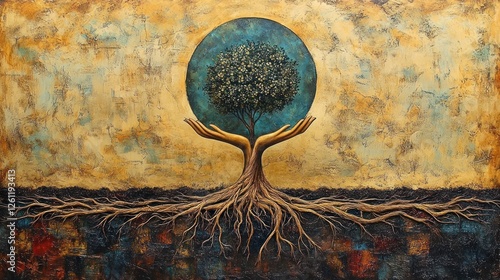Earth Held by Tree Roots, Art Piece
