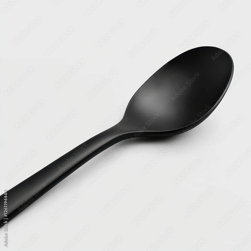Elegant Black Spoon on Minimalistic Background for Culinary Use Elegant Black Spoon on Minimalistic Background for Culinary Use
