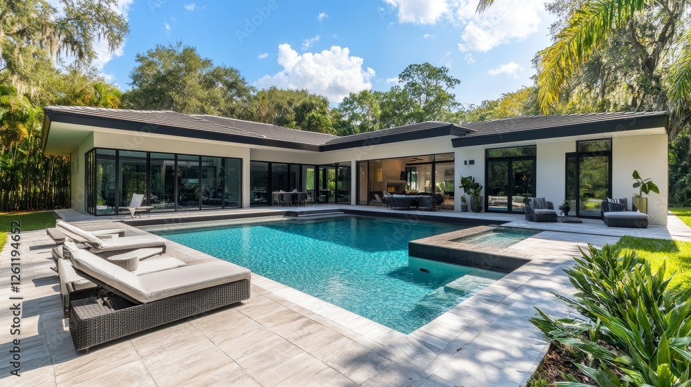 Fototapeta premium Luxurious modern home with a private pool