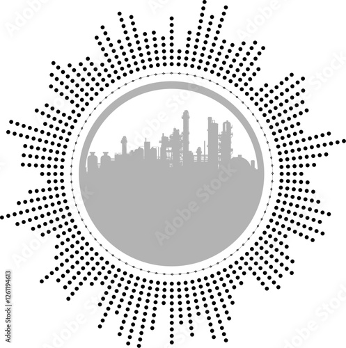 Vektor Grafik Silhouette Prozess Anlage Industrie - Kreislauf Auswertung und Analyse von digitalen Daten in Diagrammen - Design Element