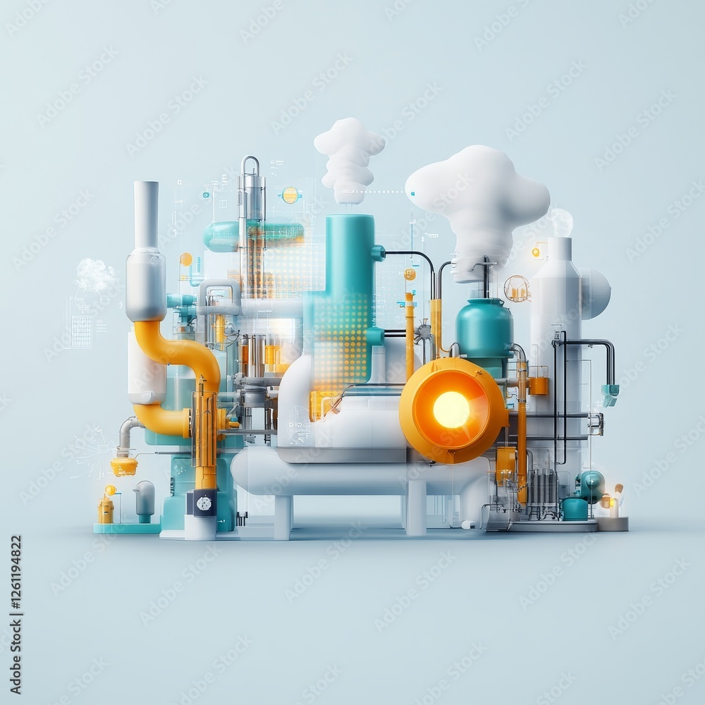 Modern Industrial Equipment with Colorful Pipes and Innovative Technology Modern Industrial Equipment with Colorful Pipes and Innovative Technology