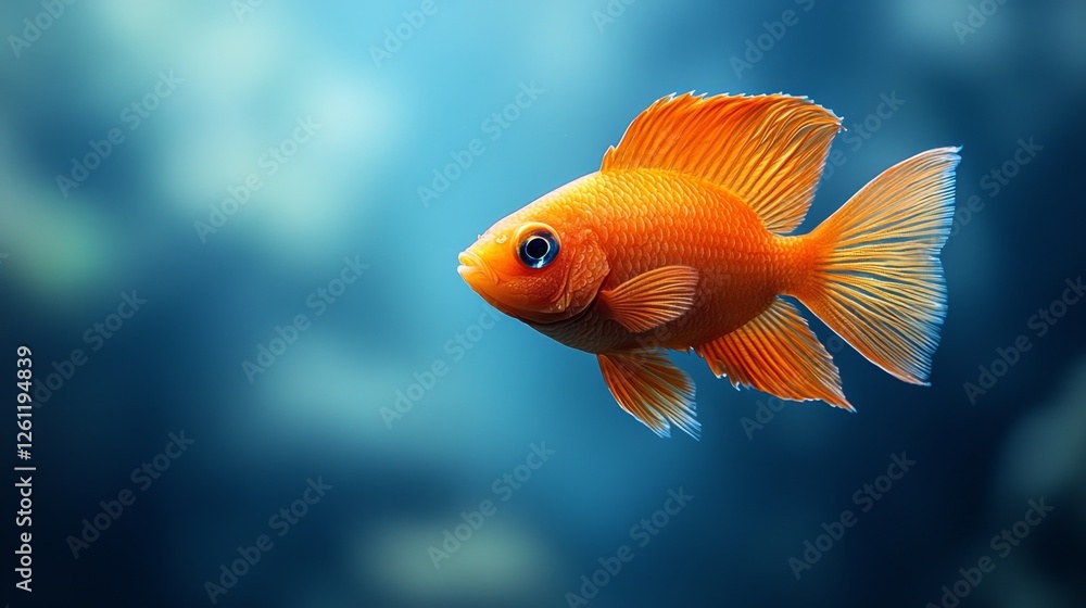 A bright orange fish swimming in an aquarium A bright orange fish swimming in an aquarium