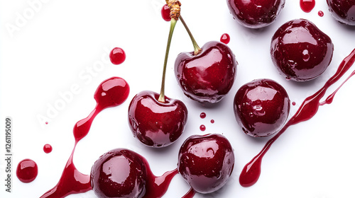 Cherry filling sauce jam smear isolated on white background. photo