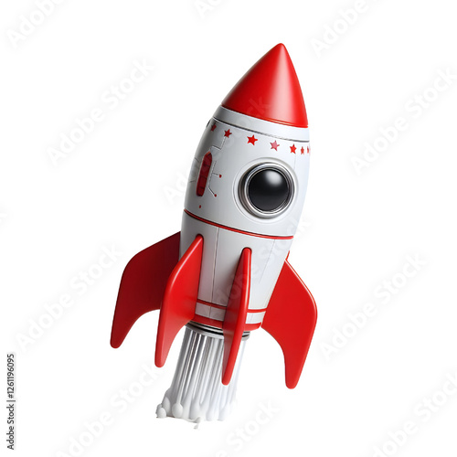 a red and white toy rocket isolated on white background