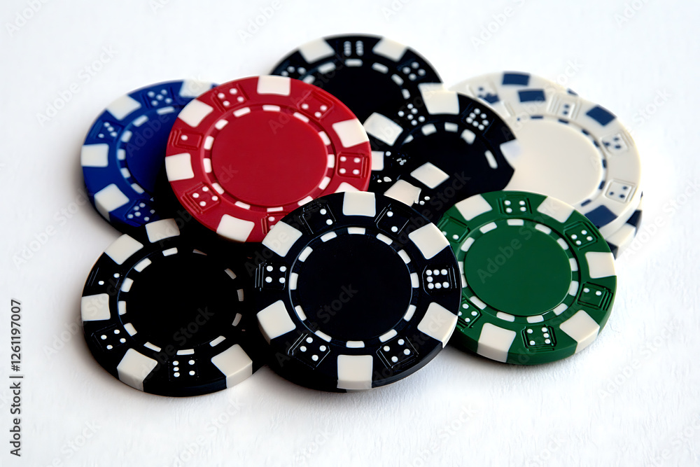 A clean and professional image of poker chips on a white background, symbolizing gambling, casino games, and strategic betting. A clean and professional image of poker chips on a white background, symbolizing gambling, casino games, and strategic betting.