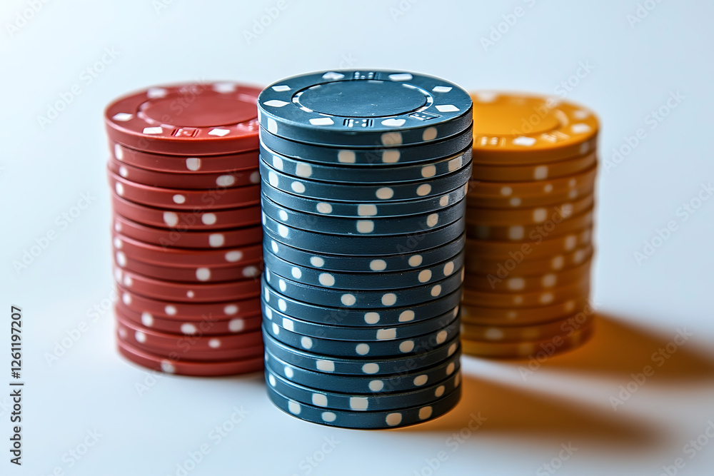 A clean and professional image of poker chips on a white background, symbolizing gambling, casino games, and strategic betting. A clean and professional image of poker chips on a white background, symbolizing gambling, casino games, and strategic betting.