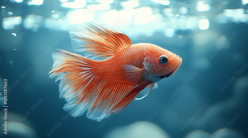 A goldfish swimming in an aquarium with bubbles in the water A goldfish swimming in an aquarium with bubbles in the water