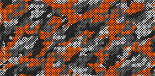 Orange camouflage pattern for army. Trendy camouflage military pattern with grid, seamless texture for fashion design