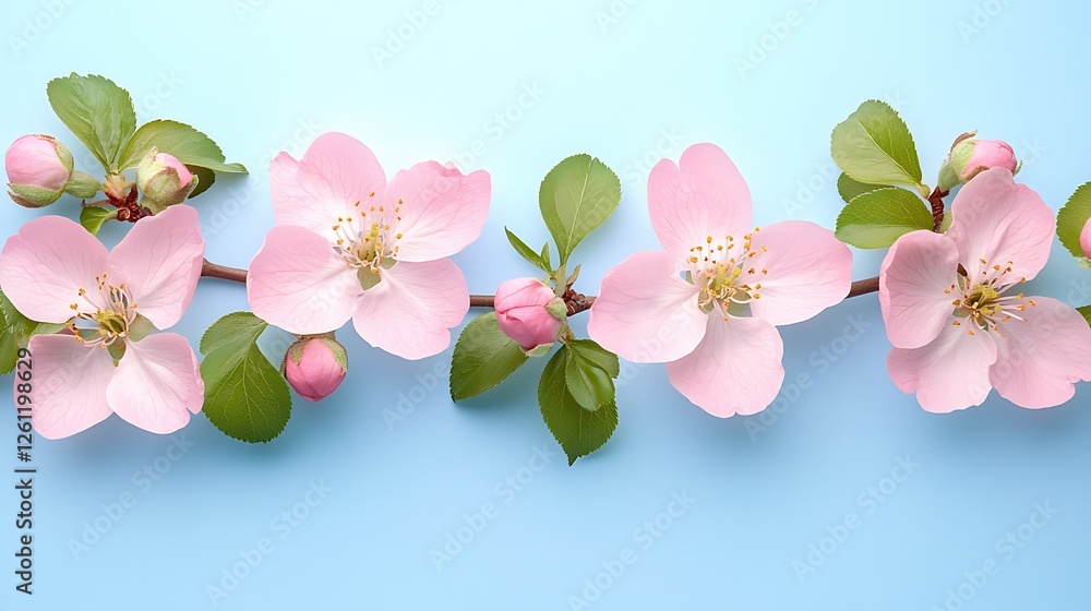 Naklejka premium Pink blossoms branch spring pastel background website banner