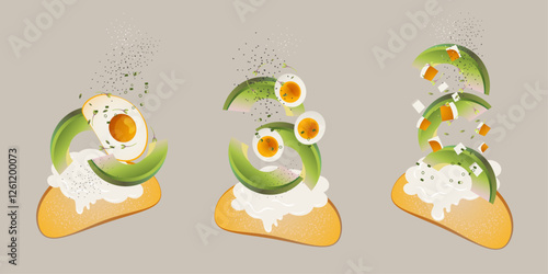 A flying toast with egg and avocado