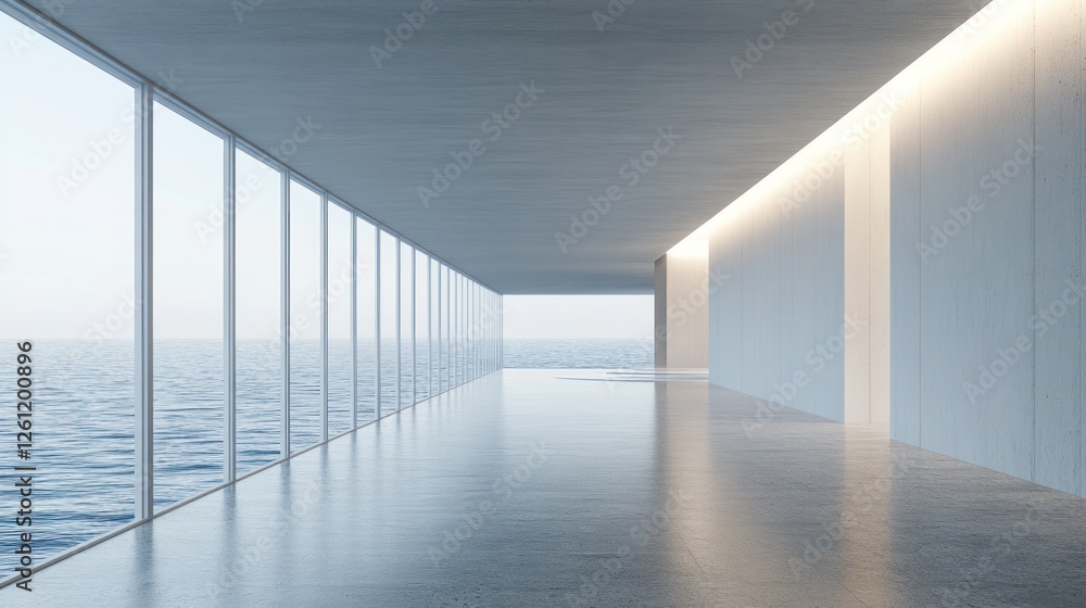 Minimalist Architecture: Seaside Interior with Expansive Ocean View Windows Minimalist Architecture: Seaside Interior with Expansive Ocean View Windows