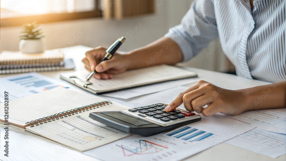 Financial Planning Accountants Desk, Calculator, Budget, Notes, Graphs, Analysis Financial Planning Accountants Desk, Calculator, Budget, Notes, Graphs, Analysis