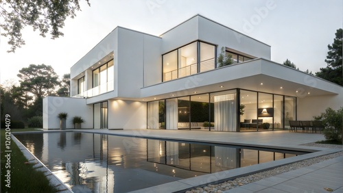 Modern Luxury Home, Minimalist Architecture, Infinity Pool, Evening Light