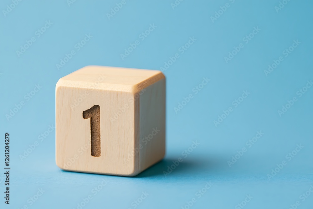 Obraz premium Wooden cube with number one on blue background