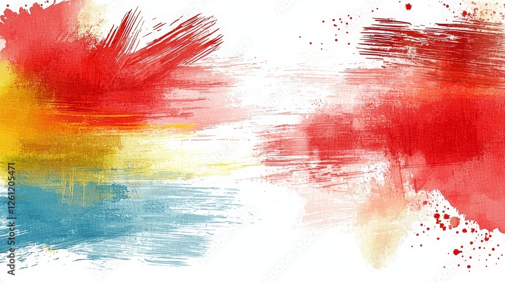 A red, yellow, and blue paint splatter on a white background A red, yellow, and blue paint splatter on a white background