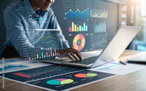 Data Analytics Business Intelligence, Charts, Graphs, and Laptop