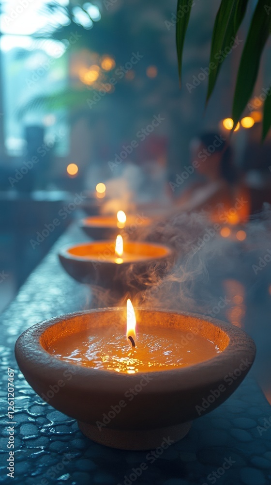 Obraz premium Tranquil scene with glowing candles creating a serene atmosphere