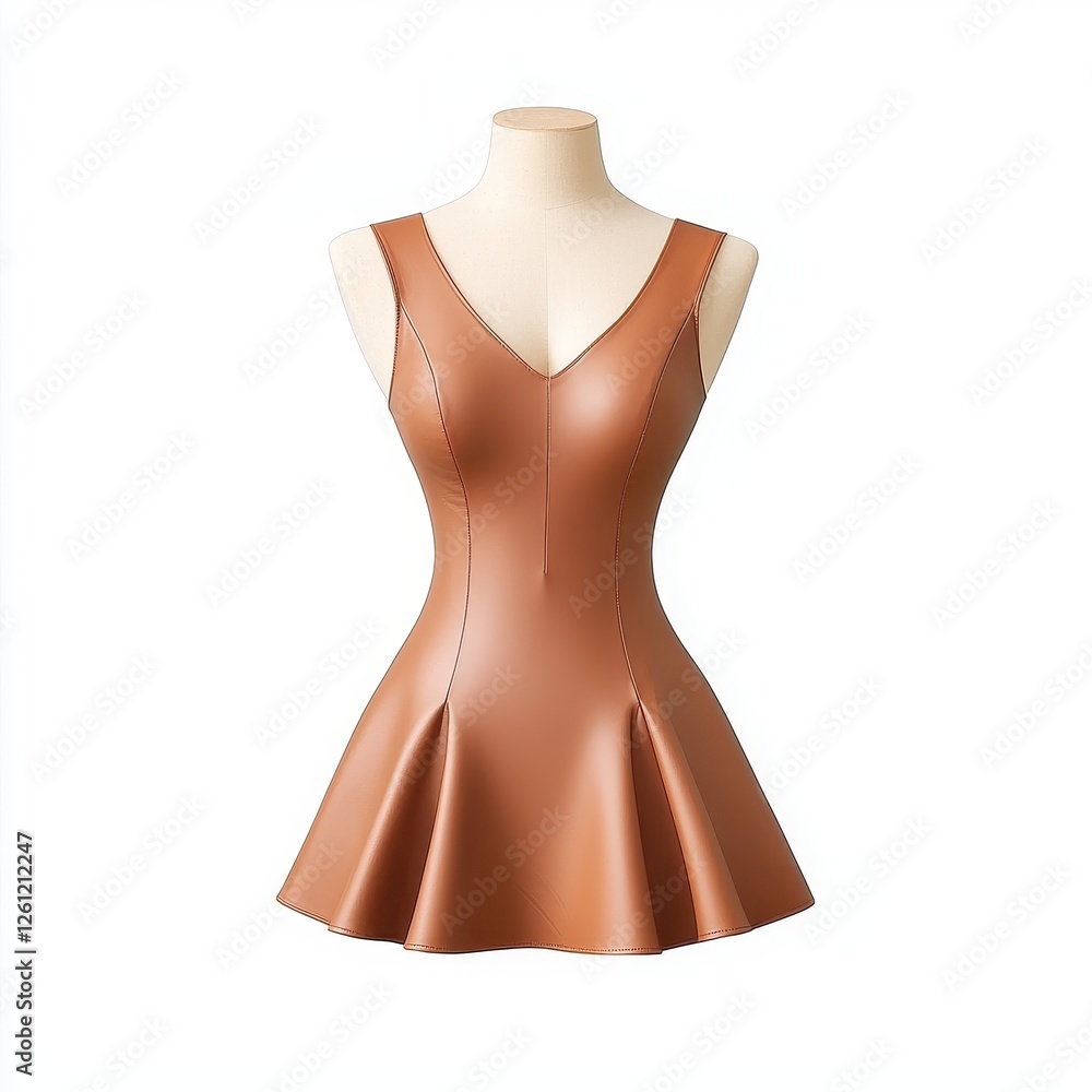 Elegant Brown Dress on Mannequin with Flared Skirt Design Elegant Brown Dress on Mannequin with Flared Skirt Design