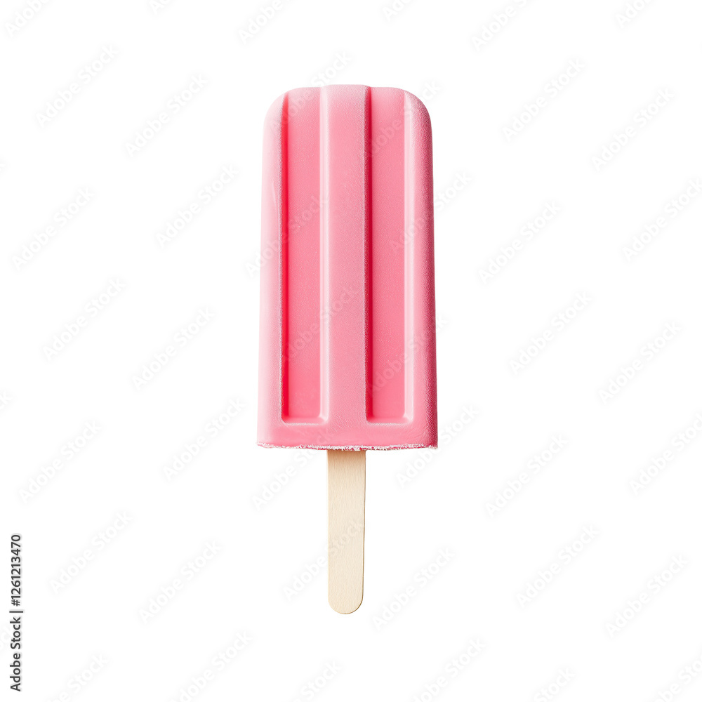 Bright pink popsicle ice cream on a wooden stick isolated on a white or transparent background Bright pink popsicle ice cream on a wooden stick isolated on a white or transparent background