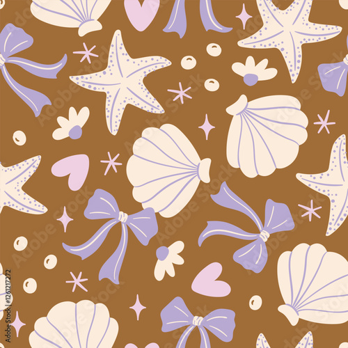 Summer Background Starfish Pattern Summer Seashell Seamless Pattern