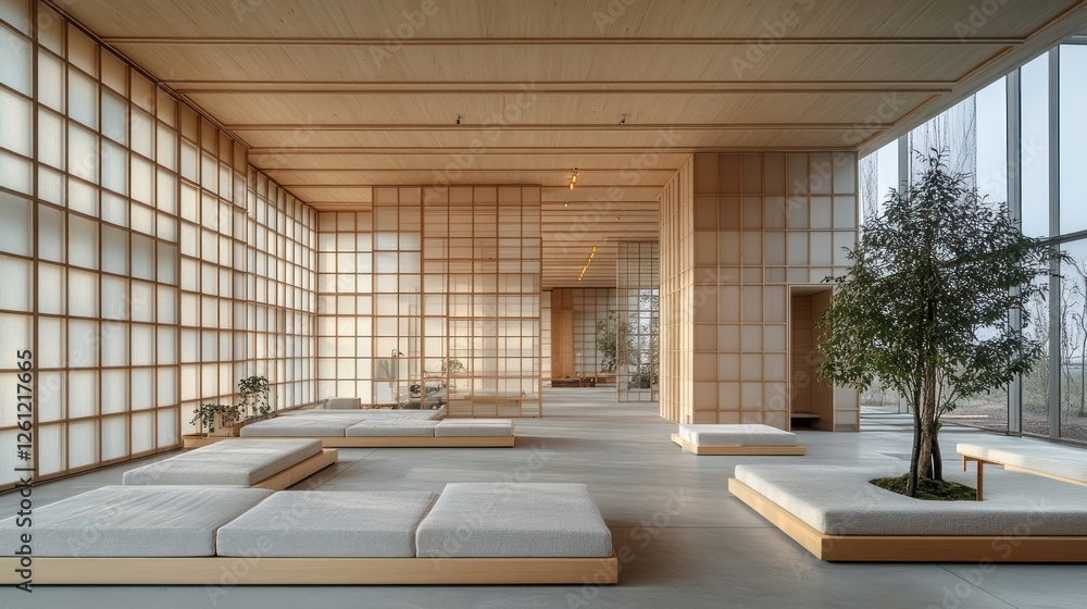 Fototapeta premium Tranquil minimalist zen spa lobby relaxation