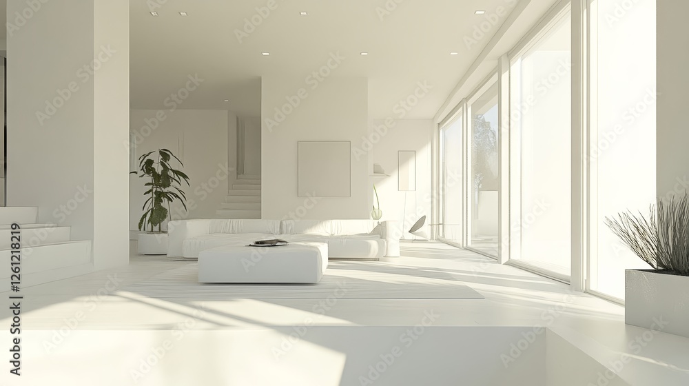 Fototapeta premium Modern Scandinavian and minimalist living room interior. White empty room. Scandinavian interior design. Home Nordic interior.