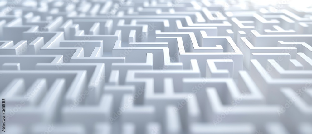 Abstract network nodes forming maze pattern representing data complexity with copy space on right side Abstract network nodes forming maze pattern representing data complexity with copy space on right side