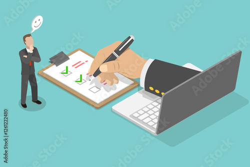 3D Isometric Flat Vector Illustration of Survey Form, Online Application