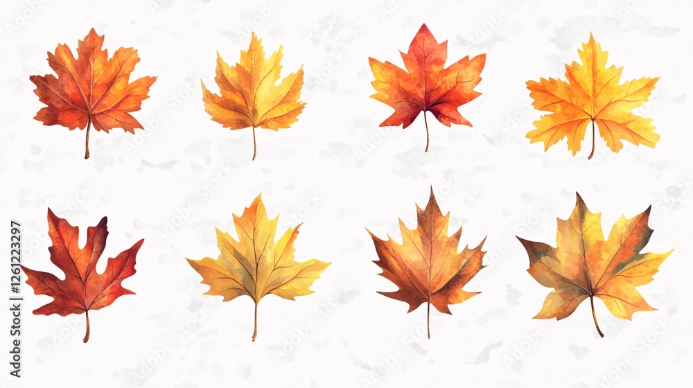 Beautiful Watercolor Autumn Maple Leaves Collection Fall Design Elements Orange Yellow Red Brown Leaves Isolated on White Background Perfect for Beautiful Watercolor Autumn Maple Leaves Collection Fall Design Elements Orange Yellow Red Brown Leaves Isolated on White Background Perfect for