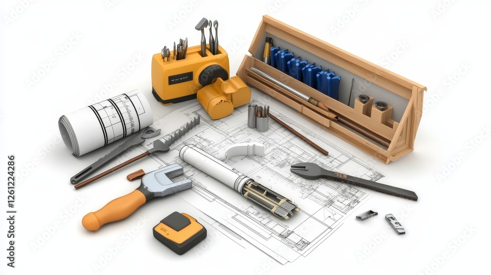 Architect engineer working concept and construction tools or safety equipment on table. Architect engineer working concept and construction tools or safety equipment on table.