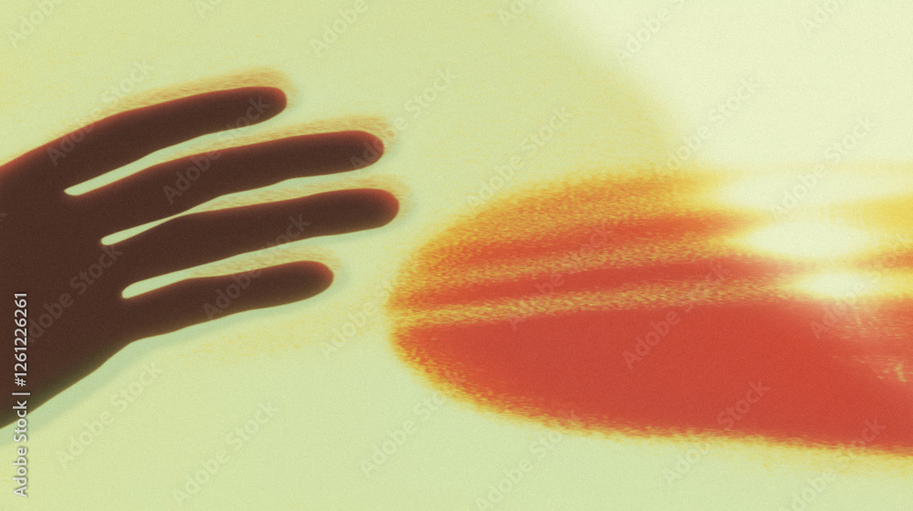 Fototapeta premium Silhouette of hand reaching toward sunlit background in soft warm glow