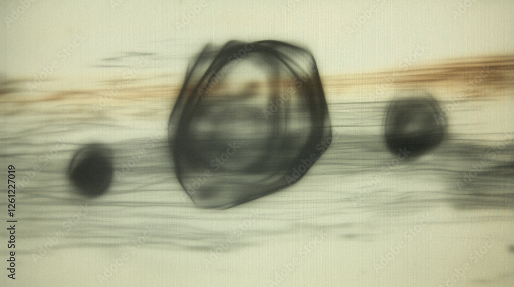 Fototapeta premium Abstract motion blur of dark circular shapes on a neutral background