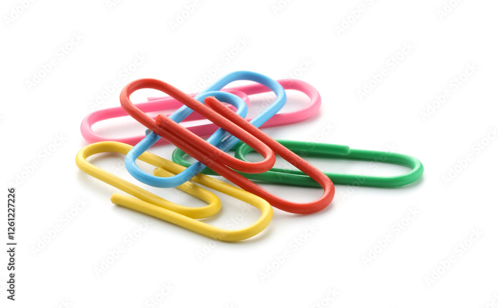 Many colorful paper clips isolated on white Many colorful paper clips isolated on white