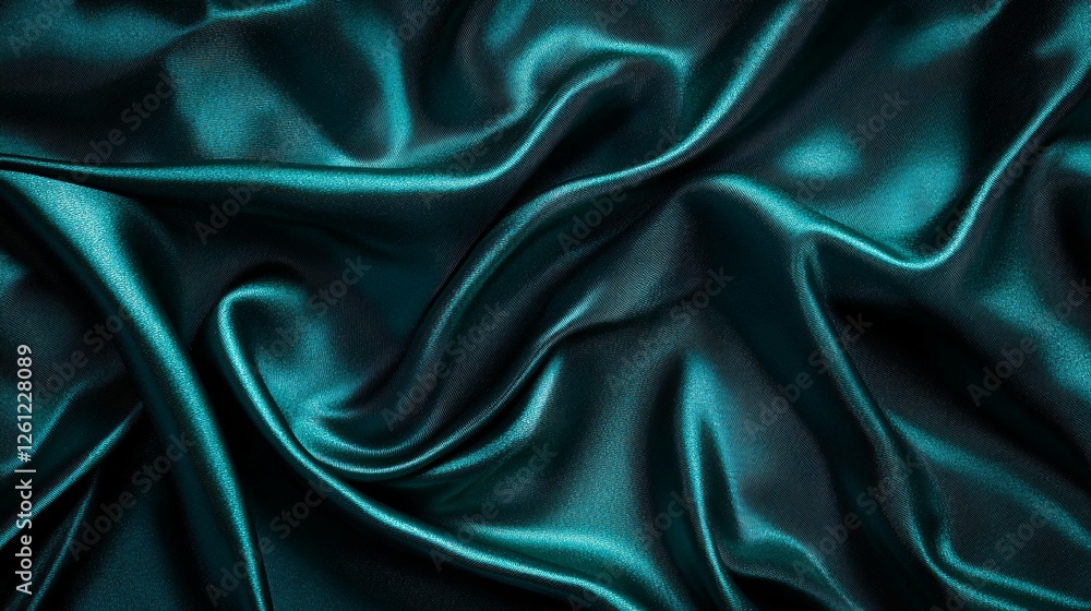 Fototapeta premium Dark Teal Silk Fabric Draped Softly Luxurious Texture