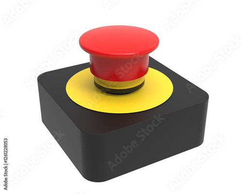Red emergency stop button isolated on transparent background PNG