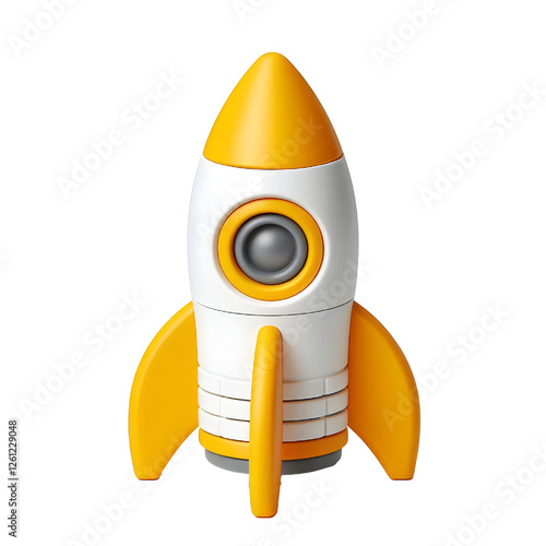 a yellow and white toy rocket isolated on white background