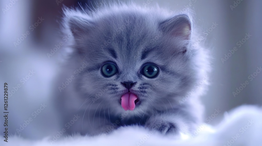 Adorable Grey Kitten Sticking Out Tongue Adorable Grey Kitten Sticking Out Tongue