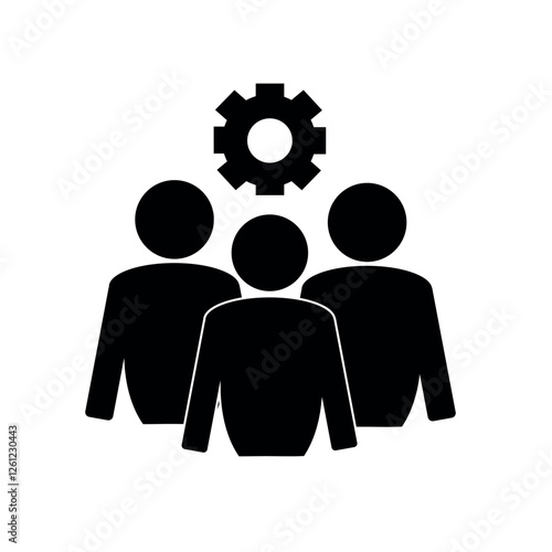 Account settings, teamwork vector line icon, cogwheel with person inside, professional skills glyph symbol, self improvement, set of setting icon, cog settings icon symbol