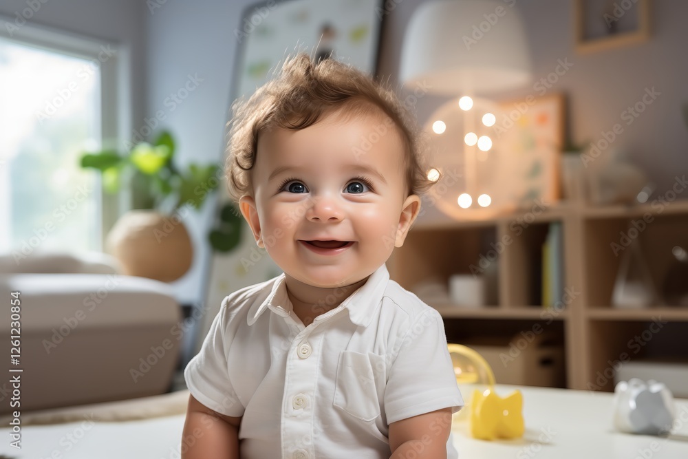 A cheerful toddler stands in a cozy kitchen, wearing a white shirt. Sunlight floods in through the windows, highlighting the playful ambiance of the space. A cheerful toddler stands in a cozy kitchen, wearing a white shirt. Sunlight floods in through the windows, highlighting the playful ambiance of the space.