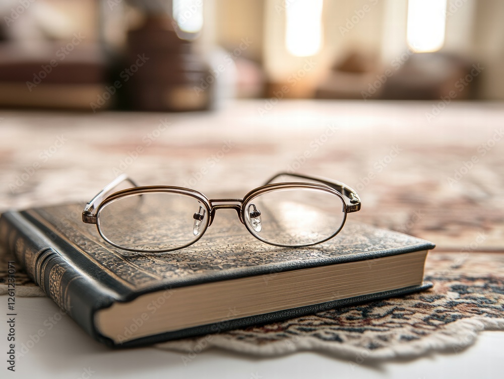 A pair of glasses is on top of a book. A pair of glasses is on top of a book.