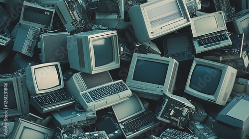 Vintage computers and electronics in a pile