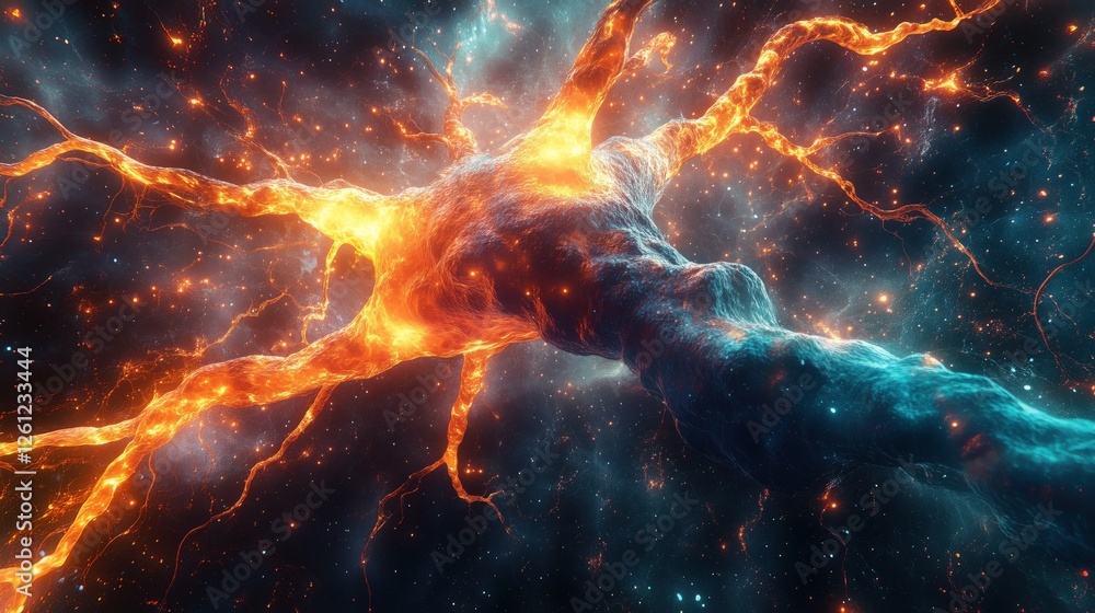 Obraz premium Glowing neuron connecting in outer space depicting artificial intelligence