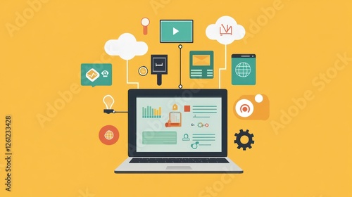 Wallpaper Mural Laptop displaying data analytics and cloud computing illustration concept Torontodigital.ca