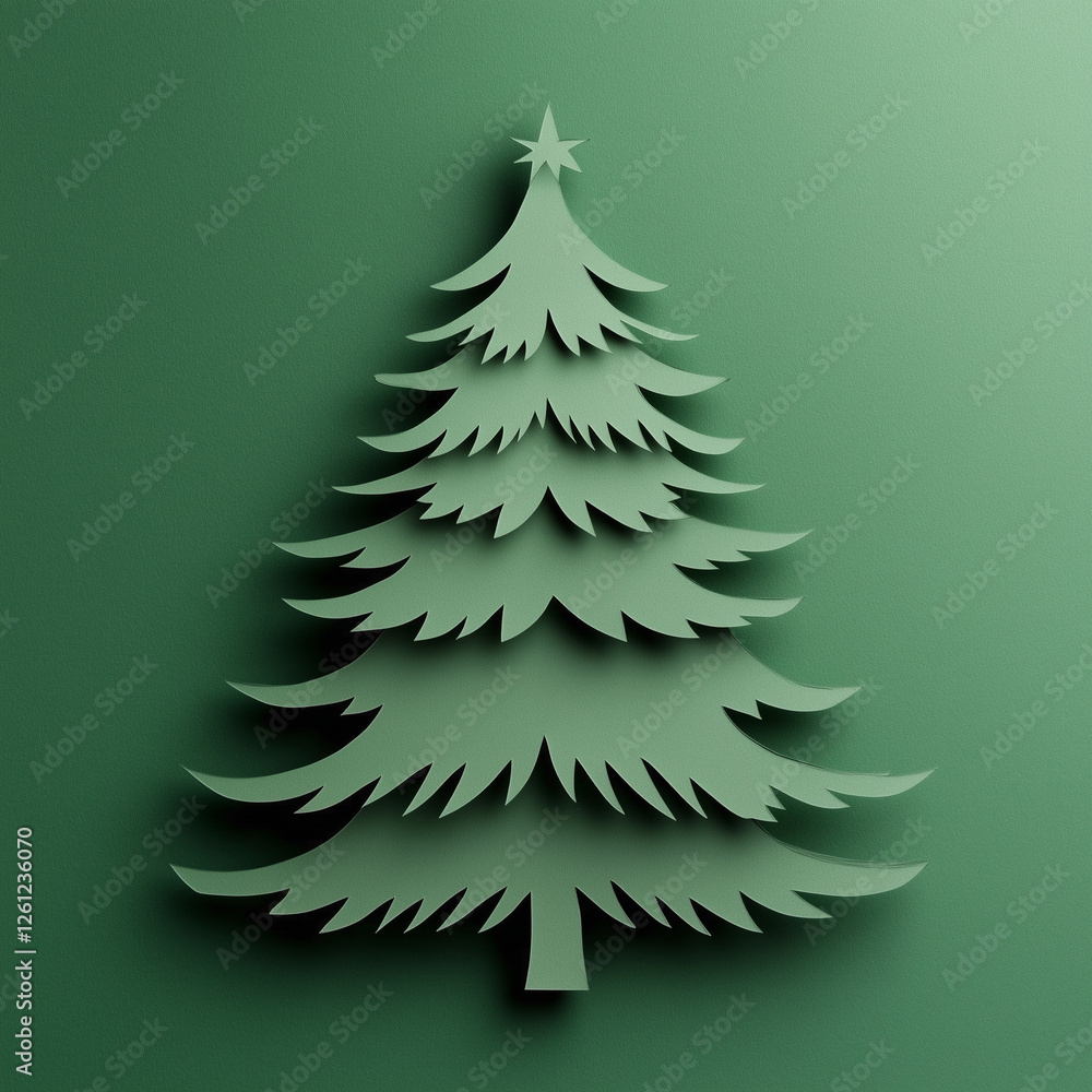 Obraz premium Top view flat paper cut craft of Christmas tree background
