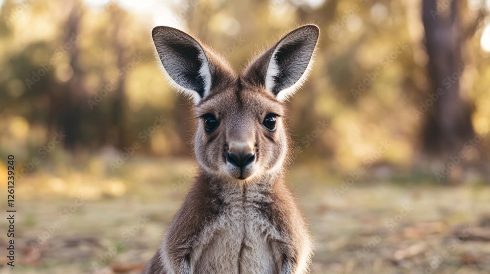 Fototapeta premium Adorable Young Kangaroo Portrait Wildlife Australian Animal Nature Photography Wild Baby Kangaroo Closeup Cute Marsupial Outdoors Scenic Background