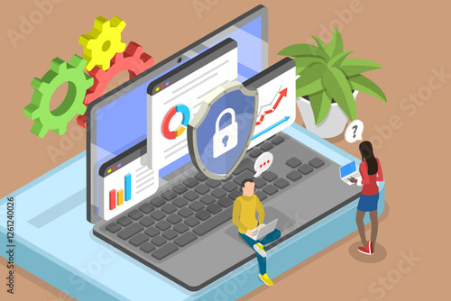3D Isometric Flat Vector Illustration of Cyber Security, Online Risks Management